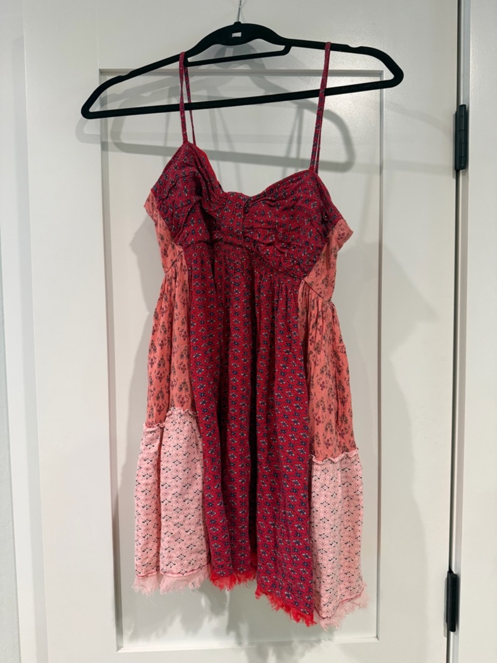 Free People Red and Pink Boho Mini Dress